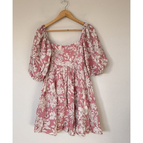By Together Vintage Look Romantic Floral Puff Sleeve Soft Pink Dress Size M - Picture 2 of 11